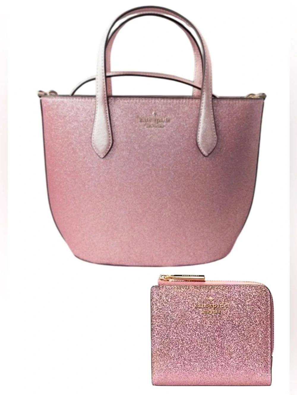 Kate Spade New Glitter Convertible Satchel & Matching Wallet in Mitten Pink Set